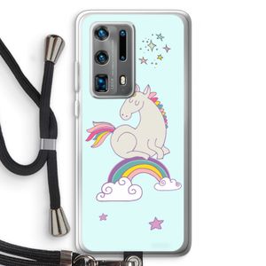 Regenboog eenhoorn: Huawei P40 Pro Plus Transparant Hoesje met koord