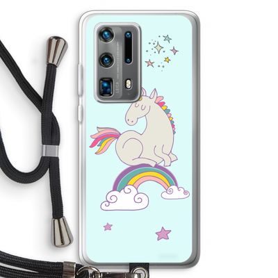 Regenboog eenhoorn: Huawei P40 Pro Plus Transparant Hoesje met koord