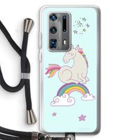 Regenboog eenhoorn: Huawei P40 Pro Plus Transparant Hoesje met koord