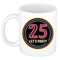 Verjaardag mok / beker - Lets party 25 jaar - neon - 300 ml - verjaardagscadeau - thumbnail