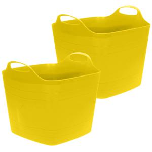 Flexibele emmer - 2x - geel - 25 liter - kunststof - vierkant - 35 x 38 cm