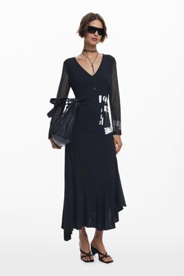 Gerimpelde krantenjurk - BLACK - L
