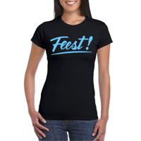 Verkleed T-shirt voor dames - feest - zwart - blauw glitter - carnaval/themafeest