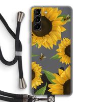 Sunflower and bees: Samsung Galaxy S21 Plus Transparant Hoesje met koord