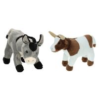 Pluche knuffel boerderijdieren set Koe en Ezel van 22 cm - thumbnail