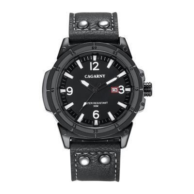 CAGARNY 6853 Fashion waterdichte Quartz beweging polshorloge met lederen Band (witte schaal)