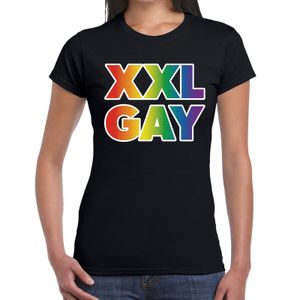 Regenboog XXL gay pride zwart t-shirt voor dames 2XL  -