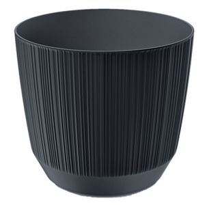 Moderne carf-stripe plantenpot/bloempot kunststof dia 15 cm/hoogte 13 cm antraciet grijs