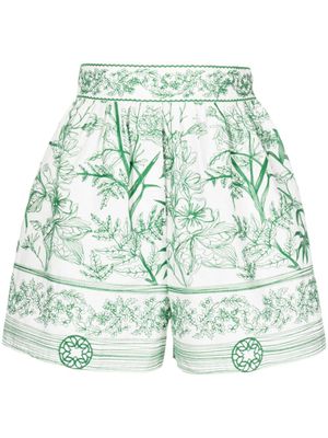 Elie Saab short fleuri à taille haute - Blanc