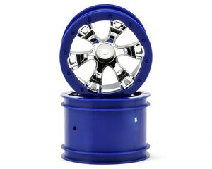 Wheels, geode 2.2" (chrome, blue beadlock style) (12mm hex) (2)