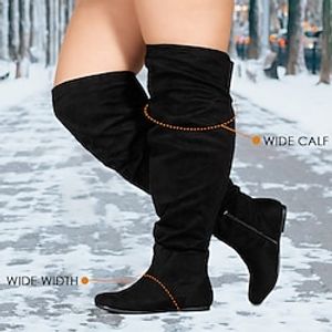 Dames Laarzen Suède schoenen Slouchy laarzen Grote maten Buiten Dagelijks Over de knie laarzen Halfhoge laarzen Winter Rits Platte hak Ronde Teen Casual Comfortabel minimalisme Suède Rits Effen Kleur miniinthebox