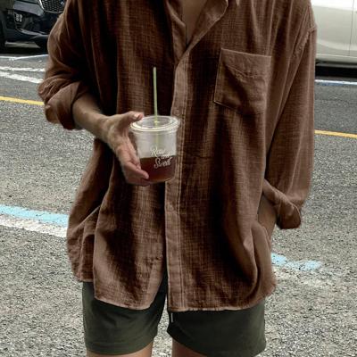 Men's White Casual Shirt - Loose Fit Drop Shoulder Woven Top Coffee Brown / L