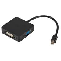 3 in 1 mini DP male naar HDMI + VGA + DVI female vierkante adapter kabel lengte: 18cm (zwart)
