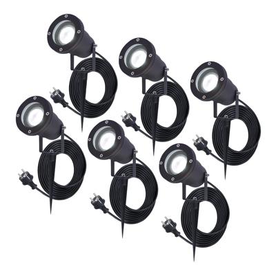 Set van 6 Sydney LED prikspots - GU10 5 Watt 400 lumen - Dimbaar - Kantelbaar - 6000K daglicht wit - IP65 waterdicht - 1.5m kabel met EU-stekker - Zwart