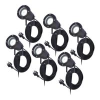 Set van 6 Sydney LED prikspots - GU10 5 Watt 400 lumen - Dimbaar - Kantelbaar - 6000K daglicht wit - IP65 waterdicht - 1.5m kabel met EU-stekker - Zwart