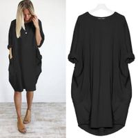 Women Cocoon Daytime Batwing Pockets Solid Dress - thumbnail