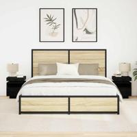 Nachtkast 2 pcs Zwart eiken 40 x 39 x 48.5 cm Bewerkt hout