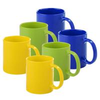 Koffie mokken/drinkbekers Auxerre - 6x - keramiek - geel/groen/blauw - 370 ml