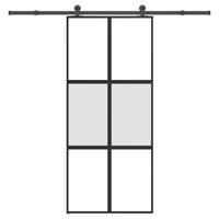 Schuifdeur met beslag 90x205 cm gehard glas en aluminium