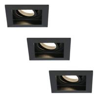 Set van 3 Durham vierkante LED inbouwspots - 4 Watt 345 lumen - 2700k warm wit - GU10 - Dimbaar Kantelbaar - Voor binnen - Zwart