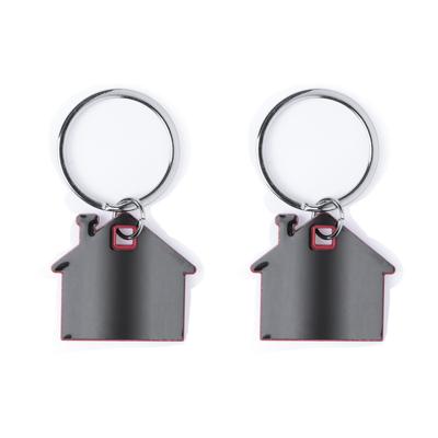 Sleutelhanger met klein huisje - 2x - rood/grijs - metaal - 4 x 3.8 cm - eigen huis/nieuw huis