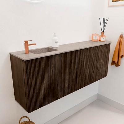Toiletmeubel Mondiaz Joya Dlux | 111.6 cm | Meubelkleur Walnut | Faye wastafel Saba Wasbak Links | 1 kraangat