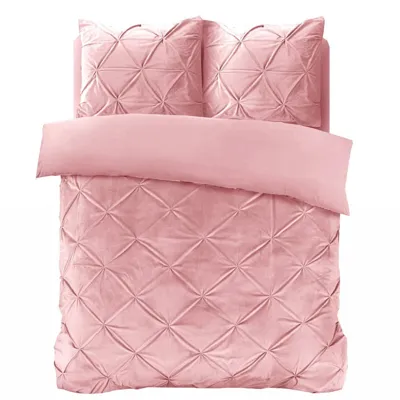 Dekbedovertrek Velvet Pintuck - Tweepersoons (200x200 Cm) - Roze Microvezel - Effen - Sleeptime - Dekbed-Discounter.nl