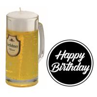Bier kaars - Duits bier - H15 cm - inclusief 10x st bierviltjes - Happy Birthday - vaderdag Bier kaars - Duits bier - H15 cm - inclusief 10x st bierviltjes - Happy Birthday - vaderdag