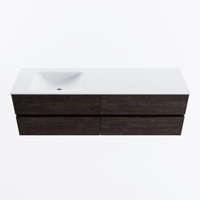 MONDIAZ VICA 160cm badmeubel onderkast Dark Brown 4 lades. Wastafel CLOUD links 1 kraangat, kleur Talc.