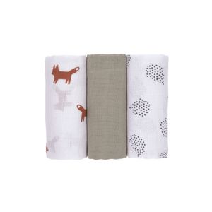 Lässig Swaddle & burp doek / luier M Little Forest Fox set van 3 stuks 60x60 cm