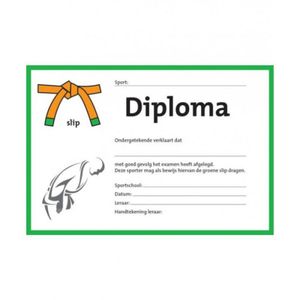 Judo diploma oranje/groene slip (per 25 stuks)