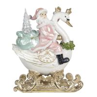 Clayre & Eef Witte Decoratie kerstman op zwaan LED 26*15*32 cm 6PR2984