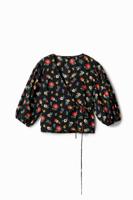 Wikkelblouse met bloemen - BLACK - XL