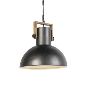 QAZQA Industriele hanglamp donkergrijs met mango hout - Mangoes