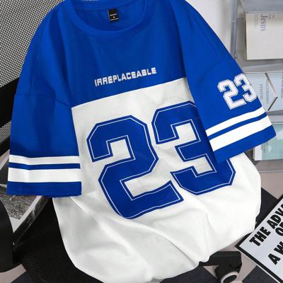 Bon&Bon Sporsity Heren T-shirt - Oranje Gestreept Oversized Fit Blauw-2 / XXL