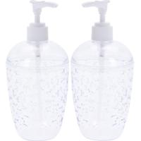Zeeppompje/dispenser - 2x - transparant - druppels - 18 cm - badkamer/toilet/keuken