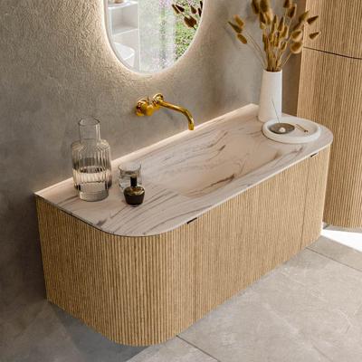 Badmeubel Mondiaz Kurve-Dlux | 110 cm | Meubelkleur Oak | Wastafelkleur Nata | Solid surface | Wasbak midden spoelbak | Zonder kraangat(en)