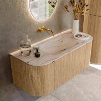 Badmeubel Mondiaz Kurve-Dlux | 110 cm | Meubelkleur Oak | Wastafelkleur Nata | Solid surface | Wasbak midden spoelbak | Zonder kraangat(en)