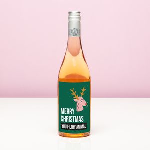Wijnfles kerst Merry Christmas you filthy animal - Rosé (Blush Rosé)