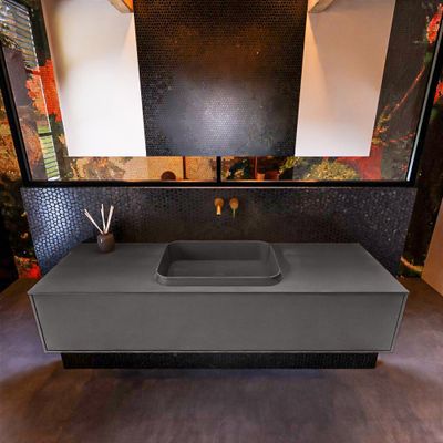 Badkamermeubelset Mondiaz Erin 150 cm met 1 Lade met RIDGE Wastafel Midden Dark grey Zonder Kraangaten Greeploos Mat Dark Grey