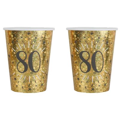 Verjaardag feest bekertjes leeftijd - 20x - 80 jaar - goud - karton - 270 ml