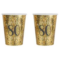 Verjaardag feest bekertjes leeftijd - 20x - 80 jaar - goud - karton - 270 ml