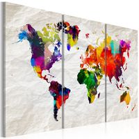 Schilderij - Wereldkaart , Kleurrijke Gekte II , 3 luik
