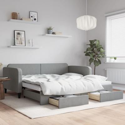 Slaapbank onderschuifbed en lades 100x200 cm stof lichtgrijs