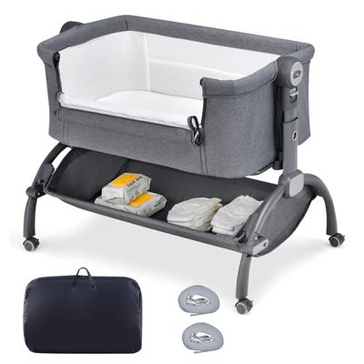 Babywieg met 7-voudige Hoogteverstelling Vergrendelbare Wielen Opbergmand Matras en Zonnekap
