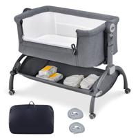 Babywieg met 7-voudige Hoogteverstelling Vergrendelbare Wielen Opbergmand Matras en Zonnekap
