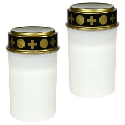 Benson Grafkaars/gedenklicht - 2x - LED licht - wit - waterbestendig - op batterijen - D6,5 x 12 cm