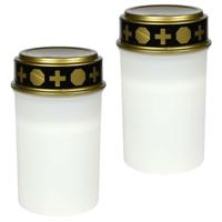 Benson Grafkaars/gedenklicht - 2x - LED licht - wit - waterbestendig - op batterijen - D6,5 x 12 cm