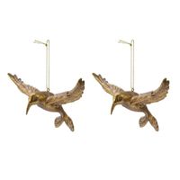 2x Kerstboomhangers gouden kolibrie vogels 13 cm kerstversiering