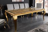 Design eettafel MODERN BAROK 200cm naturel goud teakhouten roestvrijstalen blad - 44362
